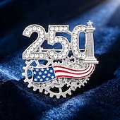  Herdenkingsbroche voor heren ter gelegenheid van het 250-jarig jubileum &Dames, patriottische, met strasssteentjes bezette corsagespeld van zinklegering, ideaal accessoire voor kleding, blazers en