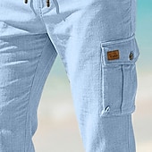 ieftine Vacanţă-Bărbați Pantaloni de in Pantaloni de vară Pantaloni largi Cordon Talie elastică Picior drept Simplu Confort Respirabil Lungime totală Casual Zilnic În aer liber Vacanță Modă Albastru piscină Negru