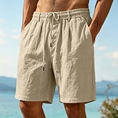 abordables Vacances-Homme Shorts Shorts en Lin Shorts d'été Shorts de plage Cordon de serrage Taille Élastique Uni Confort Respirant Longueur Genou Quotidien Extérieur Fête Vacances Mode Noir Blanche Non Elastique