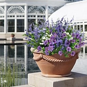 preiswerte Künstliche Blume-18 künstliche Blumensträuße für den Außenbereich, lila-violett-lavendelfarbener Kunststrauß, UV-beständig &amp;wasserfeste, dekorative Begrünung für drinnen und draußen, Blumenarrangement für Zuhause,