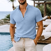 preiswerte Herrenhemd zum Knöpfen-Men's Shirt Summer Shirt Button Up Shirt Jacquard Shirt Cardigan Blue White Purple Green Short Sleeve Textured Fashion Collar Lapel Casual Home Buttons Clothing Apparel Modern Modern Contemporary
