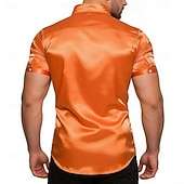 abordables Chemises en satin pour hommes-Homme Chemise Chemise en satin Chemise habillée Chemise Boutonnée Couleur Unie Extérieur Travail Noir Blanche Jaune Rouge Manche Courte Col Rabattu Été Printemps Vêtement Tenue Boutons