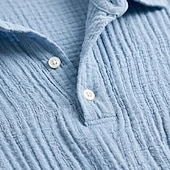 abordables Clásico-Men's Shirt Popover Shirt Summer Shirt Beach Wear Cotton Linen Shirt Button Up Shirt Solid Color Casual Vacation Blue Black Navy Blue Purple Short Sleeve Shirt Collar Summer Spring Clothing Apparel