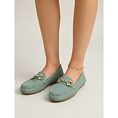 voordelige Damesinstappers &amp; loafers-Dames Groene Kettingdetail Loafers – Comfortabele Instapschoenen voor Dagelijks gebruik Wandelen Reizen en Casual Uitjes