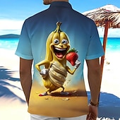 voordelige Eten &amp; Drinken-Voor heren Tekenfilm Grappig Banaan Hawaiiaans overhemd Tropische shirts Aloha-shirt Korte mouw Hawaii Vakantie Zomer Lente Strijkijzer 3D-afdrukken Voorste zak Overhemden met knoopjes blauw