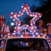  quattro luglio 250° anniversario degli Stati Uniti 6m 40 led stella patriottica &Luci a stringa per bandiere, striscia LED rossa, bianca e blu, alimentate a batterie AAA, luce fissa &modalità