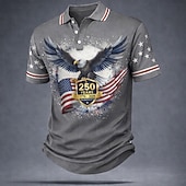 cheap Patriotic 250 Polos-4th of July 2026 250th Men's American US Flag Polo Shirts Short Sleeve Polo Shirts Collared Shirts Casual Streetwear Athleisure Buttons Breathable Mesh Spring &amp; Summer Blue Red Gray