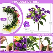 cheap Artificial Flower-6 Bundles Artificial Impatiens Flowers for Outdoors, Multicolor Silk Fake Flowers for Spring Summer Decoration, UV Resistant Faux Plants Plastic Bouquet for Home Planter Porch Patio Yard Decor