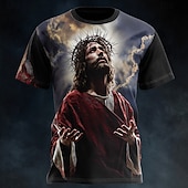 abordables Camisetas de fe-Camisa de hombre Biblia Jesucristo Corona de espinas orando Túnica roja arte religioso cristiano espiritual fe camiseta Todo sobre impresión ajuste regular iglesia uso diario ropa diseñada