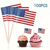 ieftine 250 de ani de la înființarea SUA-100/200 buc steaguri scobitoare în stil american, steaguri din lemn pentru scobitori, etichete alimentare cu inserții, steaguri pentru decorarea torturilor, etichete pentru vin de desert, etichete cu