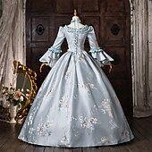 baratos Vestidos-Rococó Barroco Vestido de Baile Longo Vestidos Vestido de Baile Princesa Casamento Jacquard De Baile Decote Redondo Fantasia Mulheres Real Dia Das Bruxas Carnaval Baile de Máscaras Baile de Formatura