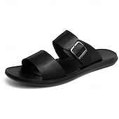 baratos Sandálias e Chinelos para Homem-Men's Brown Double Strap Slide Sandals Adjustable Buckle Open-Toe Comfort Summer Footwear Lightweight Casual Beach Shoes for Island &amp; Cruise, Seaside Travel, Deck Walks and Resort Leisure