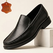 baratos Mocassins de couro premium-Mocassins masculinos clássicos pretos de couro, macios e de alta qualidade, elegantes e perfeitos para o escritório, negócios e ocasiões formais.