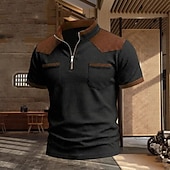 cheap Men's Classic Polo-Men's Waffle Polo Shirts Polo Shirts Daily Outdoor Quarter Zip Short Sleeve Fashion Basic Color Block Zipper Lightweight Summer Spring Tailored Fit Black White Navy Blue khaki Gray Waffle Polo Shirts