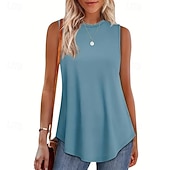 billiga Enkel tank-Multipack 3st Dam Rund hals Ärmlös Svart + Rosa + Vit Stridsvagn Väst Ärmlös tröja Slät Ledigt Dagligen Polyester Sommar