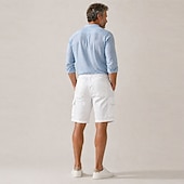 abordables Classique-Short cargo en lin pour homme – longueur genou, taille élastique avec cordon de serrage, multipoches, confortable &amp;respirant, décontracté, extérieur &amp;vacances à la plage, noir &amp; blanc