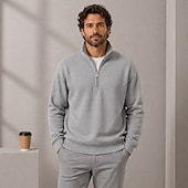 economico Felpe di base-Per uomo Maglia Felpa con cappuccio Maglione Felpa con zip corta Blu Grigio Colletto Mao Mezza zip Semplice Cerniera Casuale Quotidiano Sport &amp; Outdoor Streetwear Cool Abbigliamento Sportivo