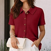 economico Bluse Semplici-Per donna Camicia Camicia a nido d'ape Camicia casual Camicia con Bottoni Bottoni Tinta unica Semplice Vacanza Moda Quotidiano Manica Corta Collo ripiegato Top Regolari All'aperto Abbigliamento