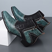 economico Stivali da vestiti-Stivaletti da uomo in stile western bianchi e neri con cerniera laterale, stivali da cowboy a punta per uomini eleganti, ideali per festival musicali, feste, spettacoli teatrali e outfit alla moda.