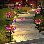 halpa Pathway Lights &amp; Lanterns-ulkona käytettävä aurinkokennoinen tulppaanipuutarhavalo IP65 vedenpitävä metallinen kukkakuvio, ihanteellinen sisäpihalle, pihalle ja polulle, aurinkopuutarhan koristeeksi, nurmikon sisustukseen,