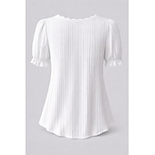  Pentru femei Tricou Tee Top Dantelă Peteci Simplu Modă Stilat Clasic Manșon scurt În V Topuri obișnuite Zilnic Ieșire Sfârșit de săptămână Negru Alb Galben Albastru celest Mov Vară Primăvară