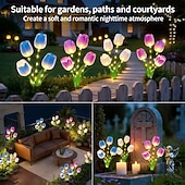 cheap Pathway Lights &amp; Lanterns-2 Pcs Outdoor Solar IP65 Waterproof 4-Head LED Tulip Stake Lights, Decorative Garden, Yard, Lawn, Pathway, Flower Bed, Villa Ambient Landscape Lighting