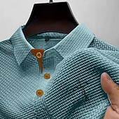 baratos Polo Clássico Masculino-Homens Polo de seersucker Ice Silk Camisa de golfe Casual Trabalho Lapela Manga Curta Básico Moderno Cruz Jacquard Botões Verão Primavera Normal Azul Preto Branco Azul Marinha Cinzento Escuro Azul