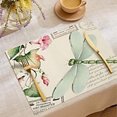 Χαμηλού Κόστους Placemats &amp; Coasters &amp; Trivets-Σουπλά τραπεζαρίας από ύφασμα με λουλούδια και πεταλούδα τεσσάρων εποχών, υφασμένο ορθογώνιο τραπεζομάντιλο 100% πολυεστέρα, σχέδιο με λουλουδάτο μοτίβο λιβελούλας πεταλούδας, πλένεται στο πλυντήριο,