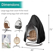 זול כיסויים לרהיטי פטיו-כיסויי כיסא פטיו עם ביצת רוכסן, כיסויי כיסא נדנדה מנצרים עם ביצת קש, כיסוי כיסא חיצוני עמיד למים ועמיד בפני מזג אוויר, כיסוי כיסא תלייה עמיד לרוח, שחור, חבילה אחת