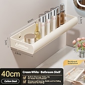 baratos Conjunto de acessórios de casa de banho-Prateleira de parede para banheiro, estilo creme, 30/40/50 cm – organizador para pia e vaso sanitário, sem necessidade de furar, economiza espaço, durável, fácil de instalar, perfeito para organizar o