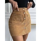cheap Casual Skirts-Women's Vacation Skirt Fashion Casual Mini High Waist Skirts Plain Pocket Inelastic Daily Street Black Yellow Pink Wine Spring