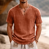 voordelige Katoenen Linnen T-shirts-Voor heren T-shirt Korte mouw Korte Mouw V-hals Zomer Effen Modieus Ontwerper Basic Zacht Casual Vakantie Straat Zwart Wit Geel Top T-shirt voor mannen