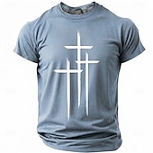  Crosses Faith Bible Christian Three Crosses Men's Minimalist Religious Graphic T Shirt Crew Neck Short Sleeve Inspirational Gift for Him Church Worship Wear Designer Clothing Apparel