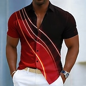 voordelige Geometrisch patroon-Voor heren Geometrisch Lijnen / golven Overgangskleur Overhemd Overhemd met knopen Korte mouw Mode-casual Dagelijks Buiten Vakantie Zomer Lente Strijkijzer 3D-afdrukken Linnenachtig shirt blauw Geel