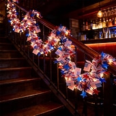  quattro luglio 250° anniversario degli Stati Uniti 6m 40 led stella patriottica &Luci a stringa per bandiere, striscia LED rossa, bianca e blu, alimentate a batterie AAA, luce fissa &modalità