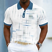 preiswerte Hawaii-Poloshirt für Herren-Herren Geometrisch Hawaiianische Polohemden Kurzarm Polo-Shirts Hemden mit Kragen Lässig Athleisure Alltagskleidung Urlaubskleidung 3D-Druck Knöpfe Atmungsaktives Gewebe Frühling &amp; Sommer Blau Purpur