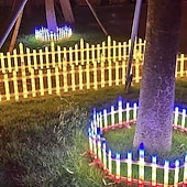 voordelige Pathway Lights &amp; Lanterns-Witte schutting met zonneverlichting voor de tuin, tuinafscheiding met zonneverlichting en afstandsbediening, decoratieve mini-hekwerkjes voor een klein bloemenpad, boom, erf of huisdierafscheiding.