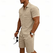 economico Camicie di lino-Per uomo Camicia di lino Due pezzi Set Camicia E Shorts Shorts di Lino Shorts da Spiaggia Impostare Semplice Quotidiano All'aperto Vacanza Collo ripiegato Manica Corta Estate Moda Casual Confortevole
