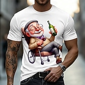 abordables Camisetas 3D-Camiseta con estampado de un anciano feliz bebiendo vino en silla de ruedas, diseño 3D, humor, cuello redondo, manga corta, regalo para fiesta de jubilación, para abuelo amante del vino, ropa de