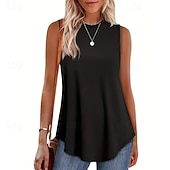 billiga Enkel tank-Multipack 3st Dam Rund hals Ärmlös Svart + Rosa + Vit Stridsvagn Väst Ärmlös tröja Slät Ledigt Dagligen Polyester Sommar