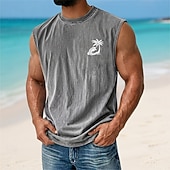 economico Tropische Urlaub-T-Shirts-Per uomo Palma di Cocco Maglietta smanicata T-shirt con lavaggio acido Canottiera Senza Maniche maglietta Stampa Grafica Girocollo Camicia Vacanza Tropicale Moda Quotidiano Vacanza Spiagge Nero
