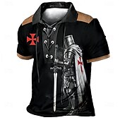 abordables Polo vintage para hombre-Hombre Caballeros templarios Camisetas polo Manga Corta Camisas de polo Diseño Vintage Casual Ropa de calle Ropa Cotidiana Impresión 3D Malla Transpirable Primavera verano Azul Piscina Negro Marrón