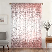 economico Tende trasparenti-Tenda trasparente per finestre, adatta a tutte le stagioni, per camera da letto e soggiorno, con asta, motivo floreale dipinto a inchiostro, effetto morbido e nebbioso, elegante e leggera.