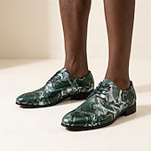 halpa Derby Shoes-Men's Green Snakeskin Print Oxford Shoes Lace-Up Fashion Dress Shoes Elegant Formal Footwear for Weddings, Banquets, Parties, Prom, Nightclub and Bold Statement Style