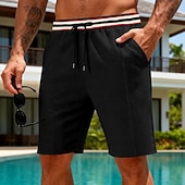 cheap Casual Shorts-Men's Waffle Shorts Shorts Summer Shorts Beach Shorts Casual Shorts Drawstring Pocket Elastic Waist Striped Comfort Breathable Knee Length Outdoor Beach Vacation Vacation Fashion Black White