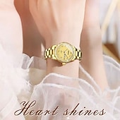 baratos Relógios Quartz-Relógio feminino de luxo, com bisel de diamantes, em aço inoxidável dourado e rosé, elegante e moderno, com janela de dia e data, joia à prova d'água para presentear sua mãe ou esposa.