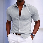 baratos Camisas casuais inteligentes masculinas-Homens Camisa Social Camisa casual Camisa de algodão camisa de botão Preto Amarelo Verde Claro Rosa Roxo Manga Curta Listrado Colarinho de Camisa Casual Diário Bolso frontal Roupa Elegante Moda Casual