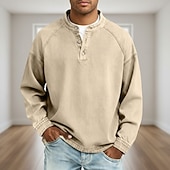 billiga grundläggande t-shirts-SoftFade™ Herrs T Skjorta Henley Skjorta Denim Skjorta 100% Bomull Syra Tvättad Skjorta Tee Topp Lång Ärmd Enkel Vintage Streetwear Avslappnad Färgad Tvättad Raglanärmar Stående Krage Henley Sport
