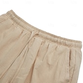 abordables Classique-Short cargo en lin pour homme – longueur genou, taille élastique avec cordon de serrage, multipoches, confortable &amp;respirant, décontracté, extérieur &amp;vacances à la plage, noir &amp; blanc