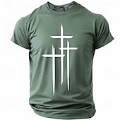  Crosses Faith Bible Christian Three Crosses Men's Minimalist Religious Graphic T Shirt Crew Neck Short Sleeve Inspirational Gift for Him Church Worship Wear Designer Clothing Apparel